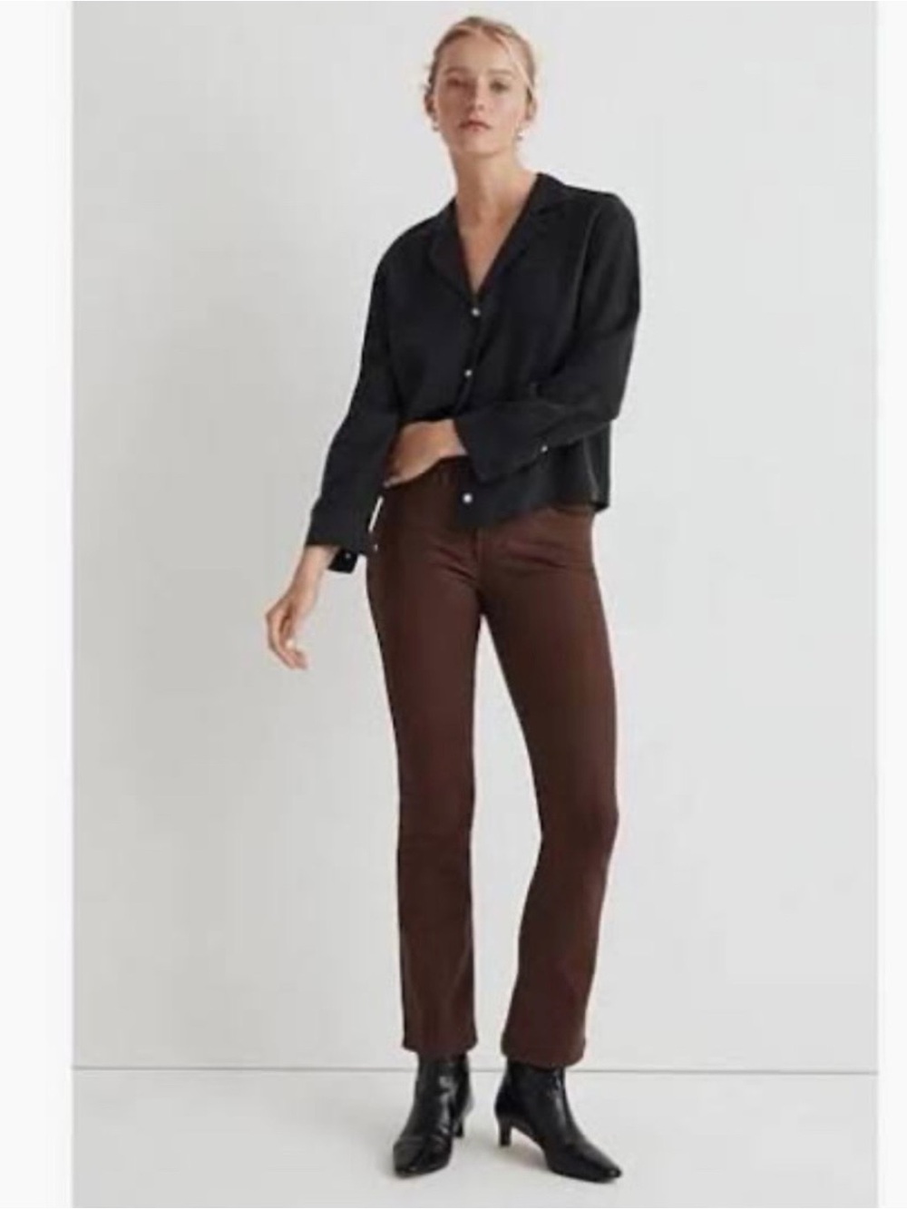 Madewell Mid-Rise Kick Out Coated Jeans in Dark Brown